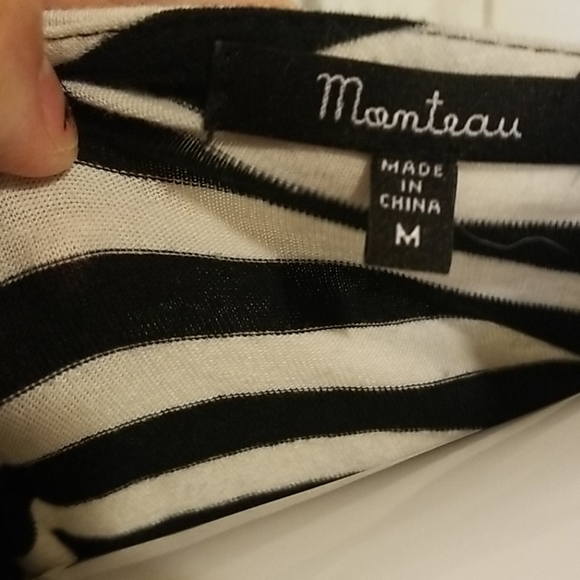 Monteau black/cream stripe peplum top size medium - Picture 2 of 8